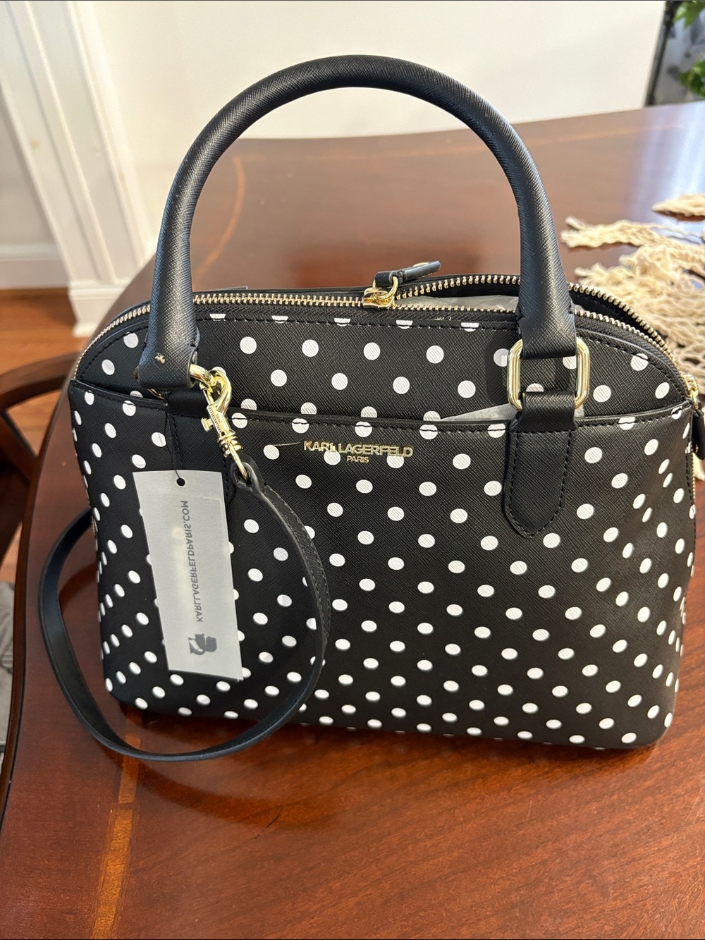 Karl Lagerfeld Black & White Polka Dot Satchel